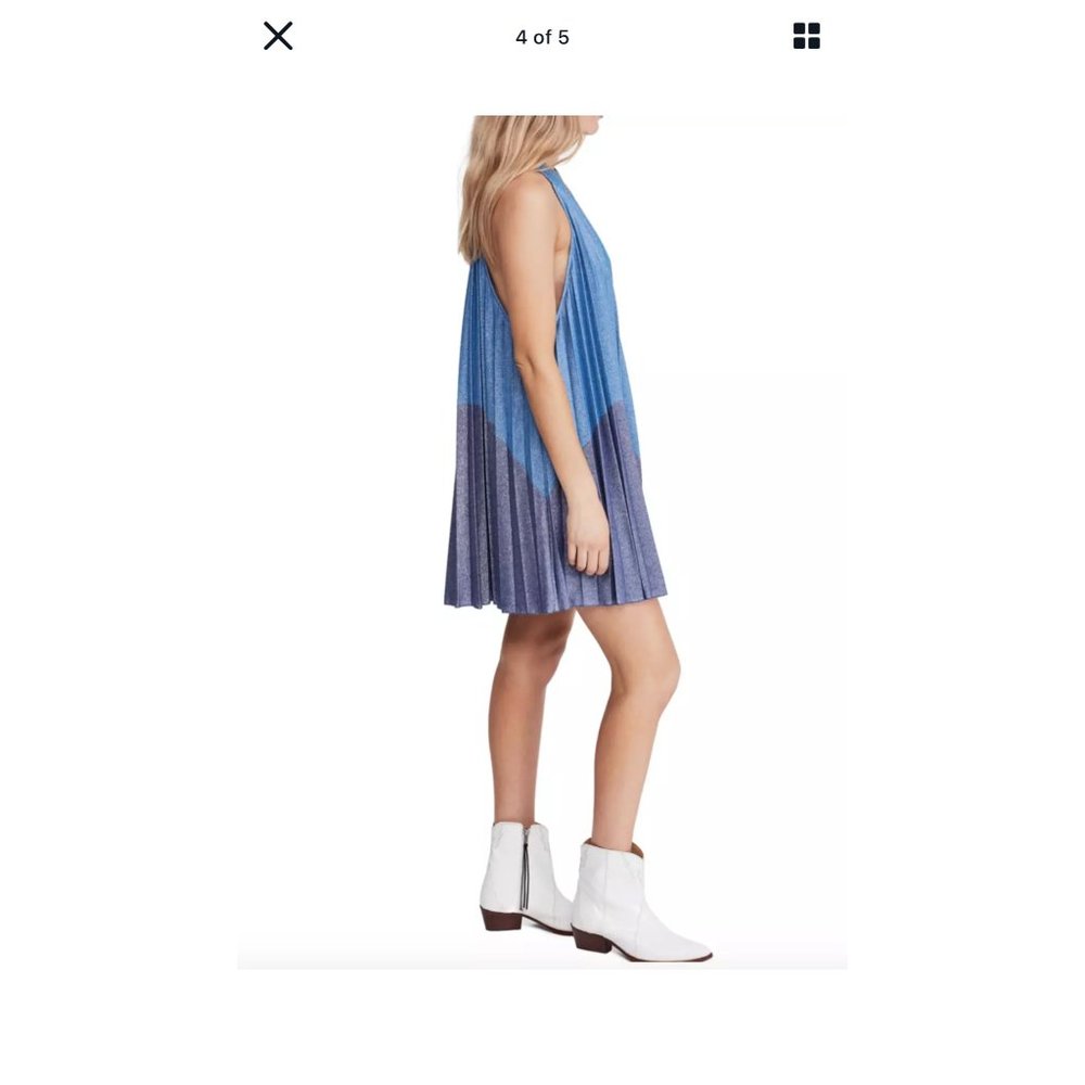 Free People Pleated Love Mini Dress blue purple sp - Picture 4 of 15